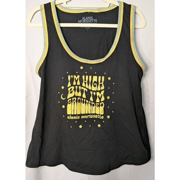 Alanis Morissette Graphic Tank Top L I'm High But I'm Grounded (654) - Picture 1 of 5